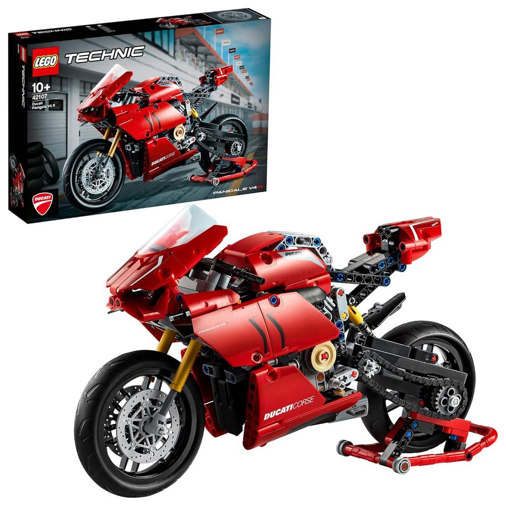 LEGO 42107 Technic Ducati Panigale V4 R Motorbike, Collectible Superbike Display Model Building Kit with Gearbox and Working Suspension