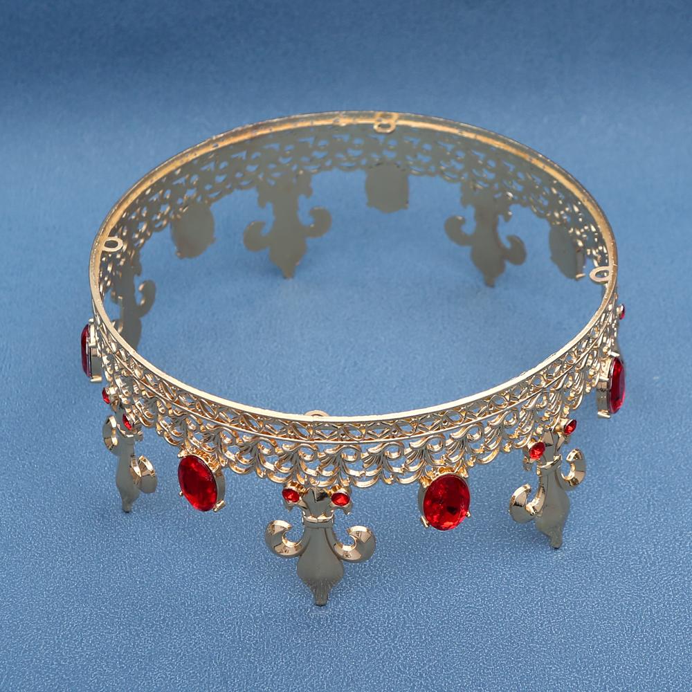 Luxury European and American Retro Baroque Style Crown Gold Gun Tip Shape Large Round Crown with Diamond Crystal Hair Accessorie