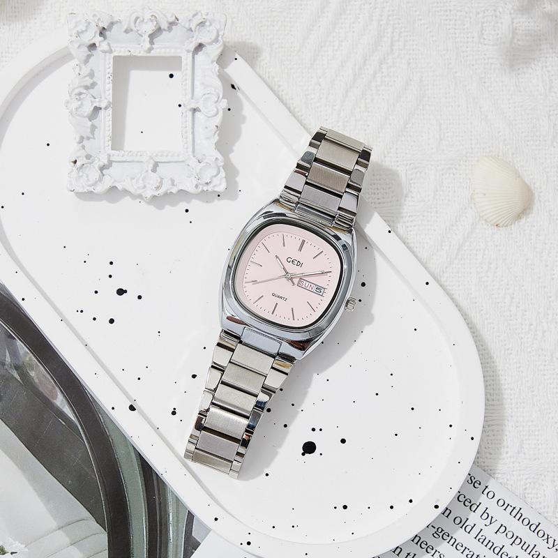 Relógio Feminino Duplo Calendário Simples Alto Valor Aço Sólido À Prova D'água Feminino Nicho Oval Relógio de Quartzo
