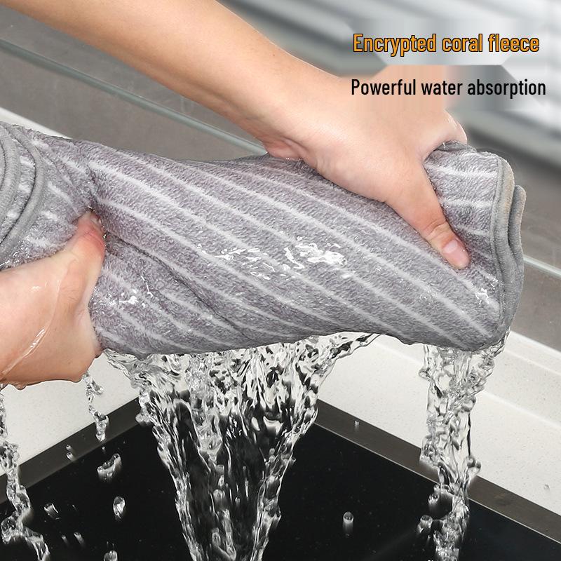 Thickened Coral Fleece Absorbent Dishwashing Towel and Scouring Pad