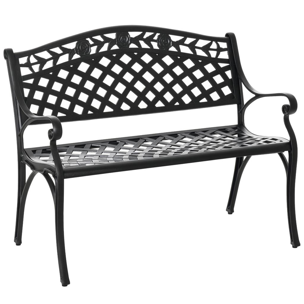 Panca a 2 Posti Panca da Giardino in Alluminio Panca in Metallo Panca con Braccioli Stile Casa di Campagna Nero 102,5 x 61 x 84 cm