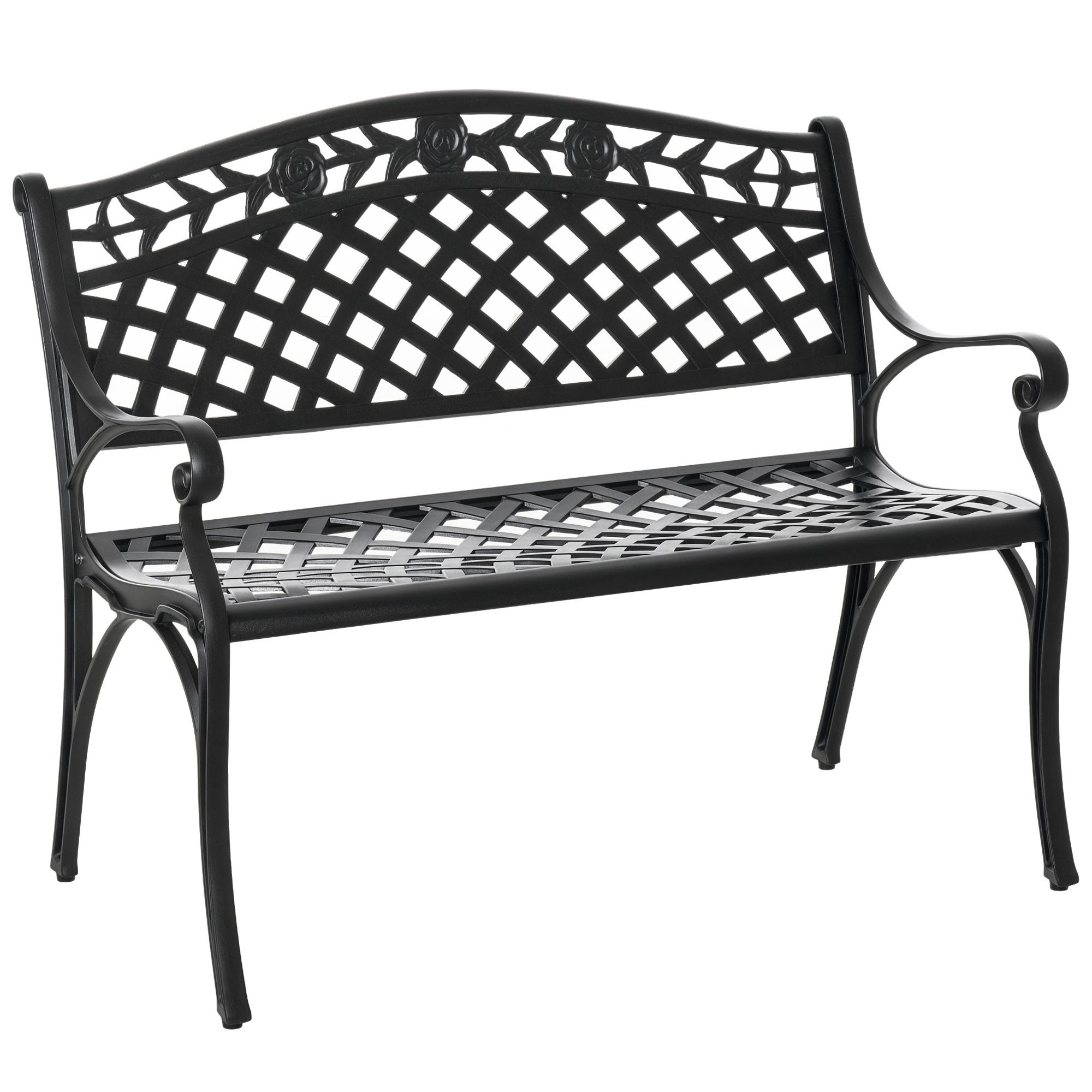 Ławka 2-osobowa Aluminiowa Ławka Ogrodowa Metalowa Ławka Ławka z Podłokietnikami Styl Wiejski Czarny 102,5 x 61 x 84 cm 102.5 x 61 x 84 cm czarny