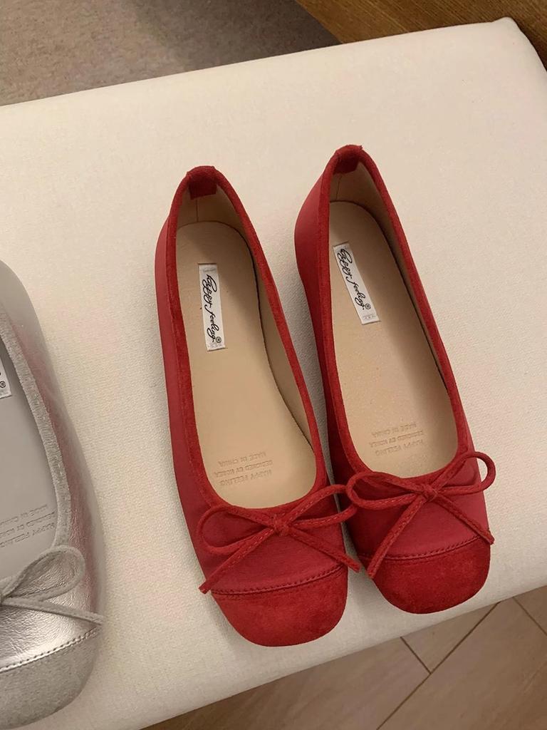 Korean version of Xiaoxiangfeng single shoes women's shoes 2025 spring and summer new fairy pink retro bow ballet shoes