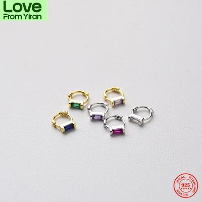 925 Sterling Silver Earring Fashion Rectangular Zircon Colorful Mini Small Ear Ring Ear Bone Cute Women Girl Ear Jewelr