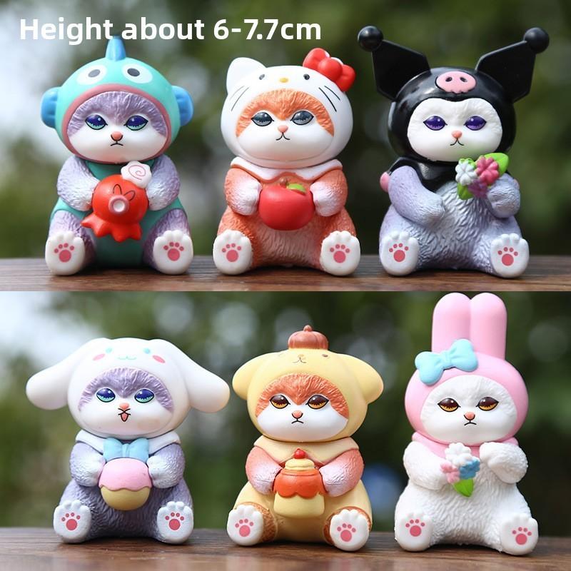 6 Pcs Cute Hello Kitty Series Sitting Cat Model Doll Desktop Ornament Set For Kids And Adults