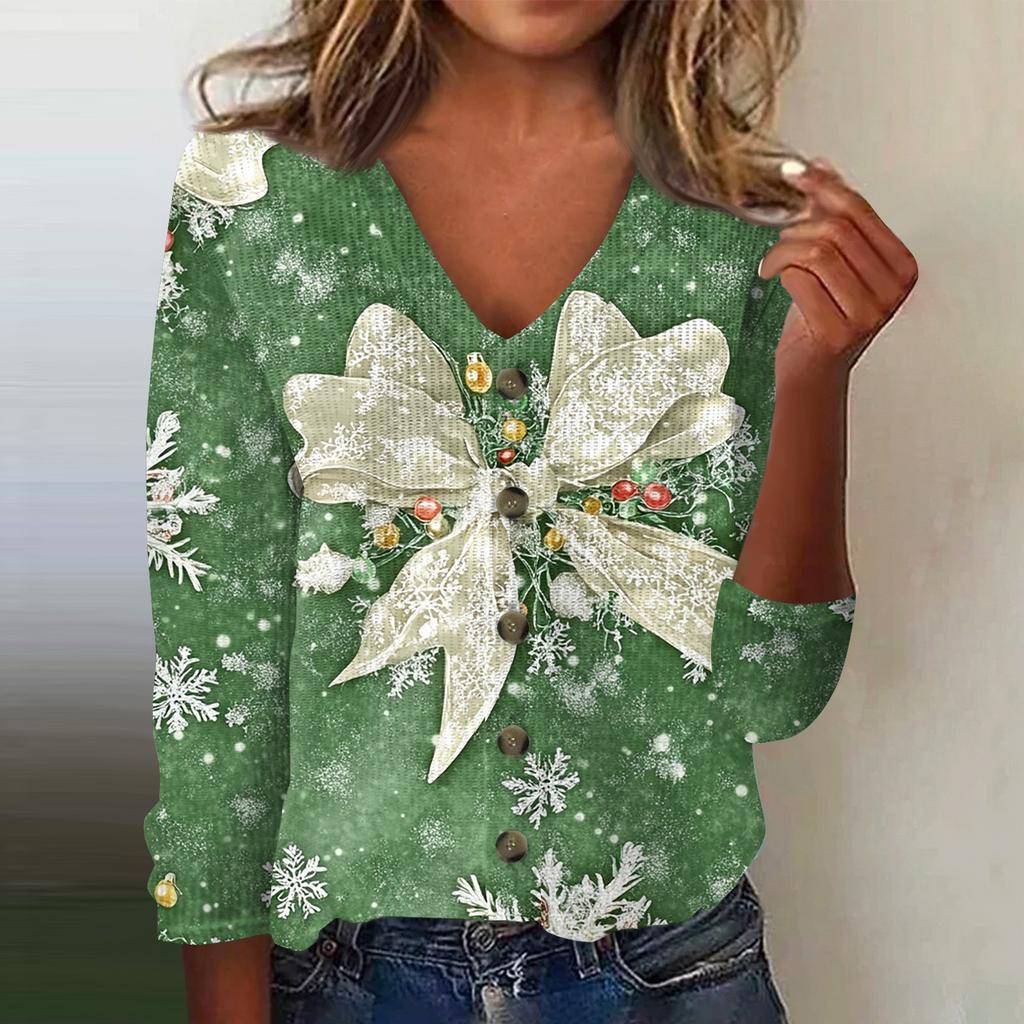 Women's Fashion Print Long Sleeve Knitted Cardigan Button Up Jacket