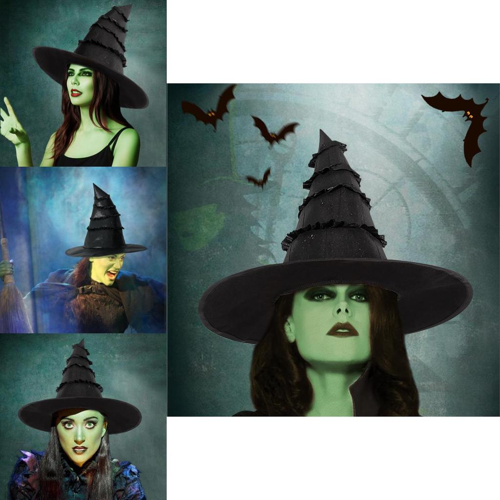 Halloween Witch Hat With Ruffled Lace Edge For Cosplay And Party Decorations