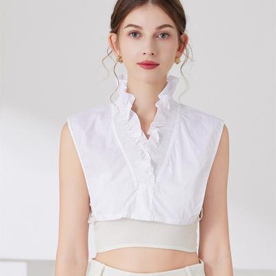 Ruffled Edge Cotton Deep V-Neck Fake Collar for Girls – Decorative Collar for Sweaters and Cardigans (White, Autumn/Winter)
