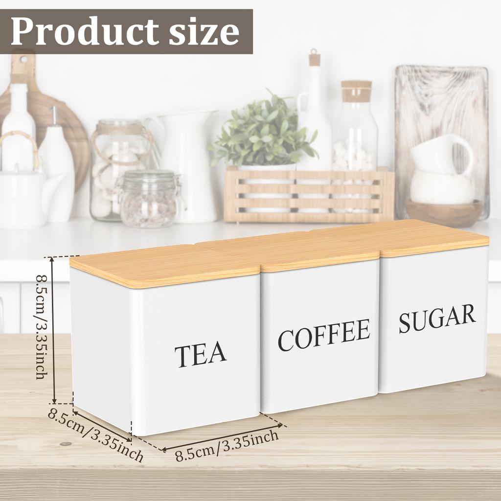 3Pcs Coffee Bean Storage With Bamboo Lid Style Metal Coffee Tea Sugar Container Tea Can Kitchen Storage Jar Kitchen Supplies New