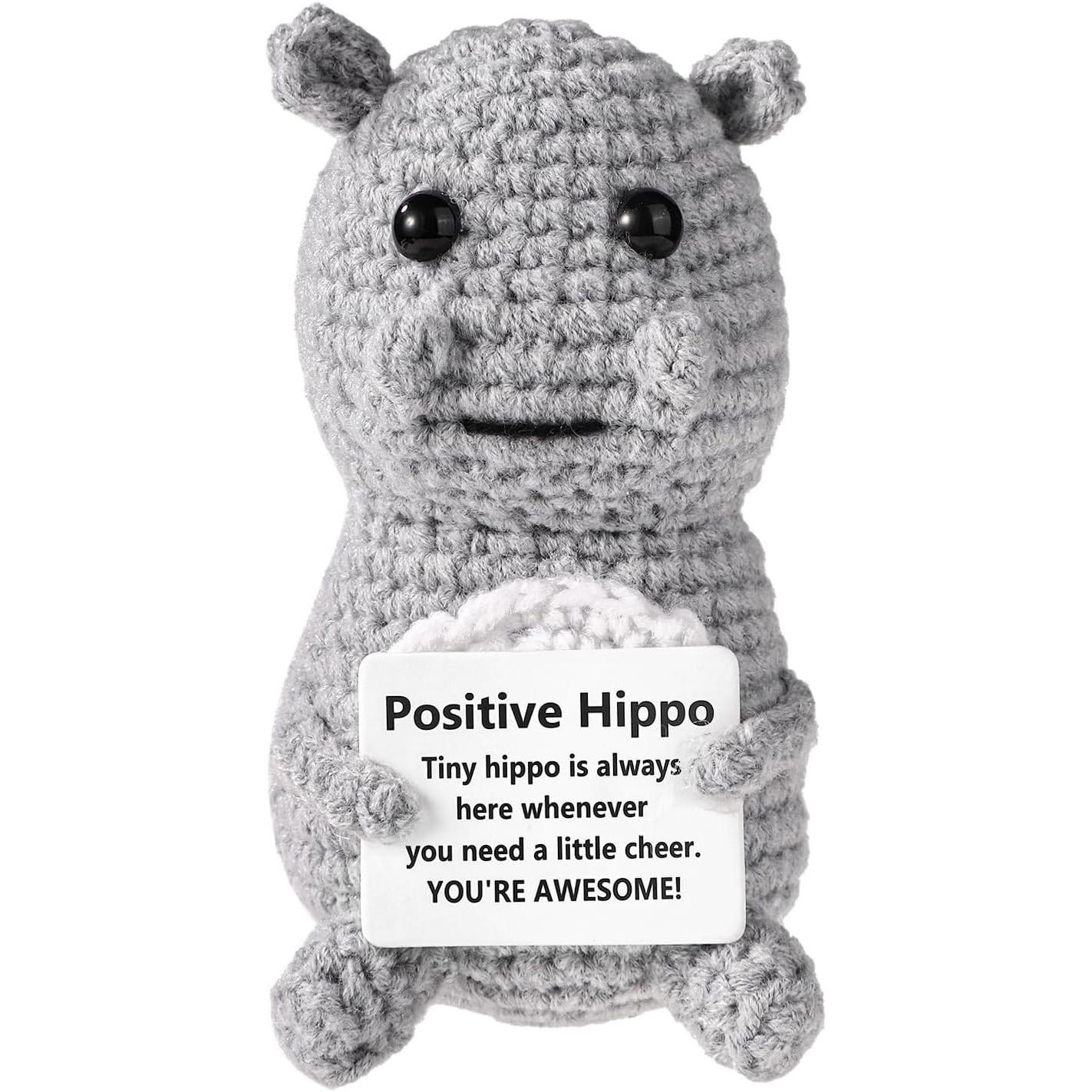 

Handmade Positive Hippo Doll With Card Home Decoration Knitting Crochet Hippo Doll Ornament Room Decor Christmas Party Gifts