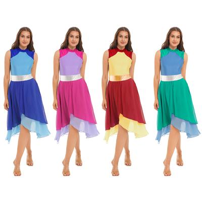 Damen Ärmellos Asymmetrische Lyrische Tanzkostüme Farbblock Bühnenauftritt Ballett Tutu Tanzbekleidung Ballsaal Leotard Kleid