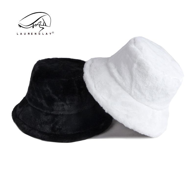 Fashion solid color imitation rabbit hair bucket hat women's Japanese autumn and winter new versatile thickened warm flat top basin hat
