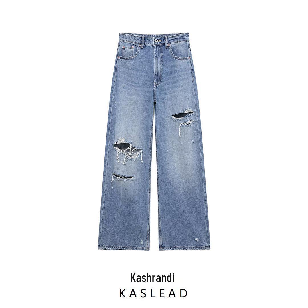 

2025 Spring Women s European-American Ripped Loose Mid-Waist Jeans Medium