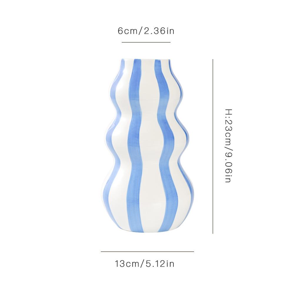 Nordic Hand-painted Striped Vase, Ceramic Ornament, Living Room Flower Arrangement, Creative Home and Desktop Decoration