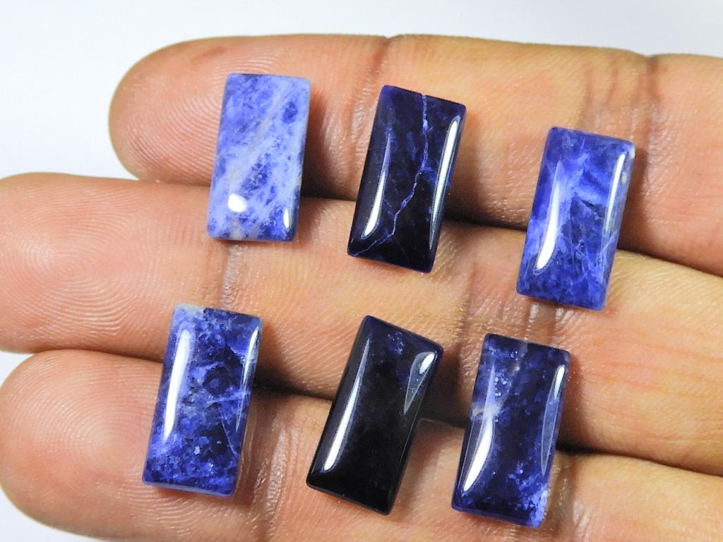 29Cts. Natural Sodalite Rectangle Cabochon Loose Gemstone 06 Pcs Lot 8X16MM RQ-1958