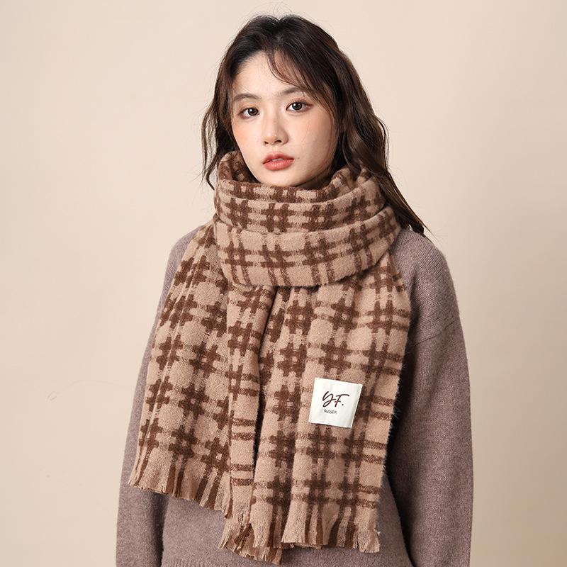 Scarf women's autumn and winter new plaid thickened shawl high-end atmosphere warm scarf