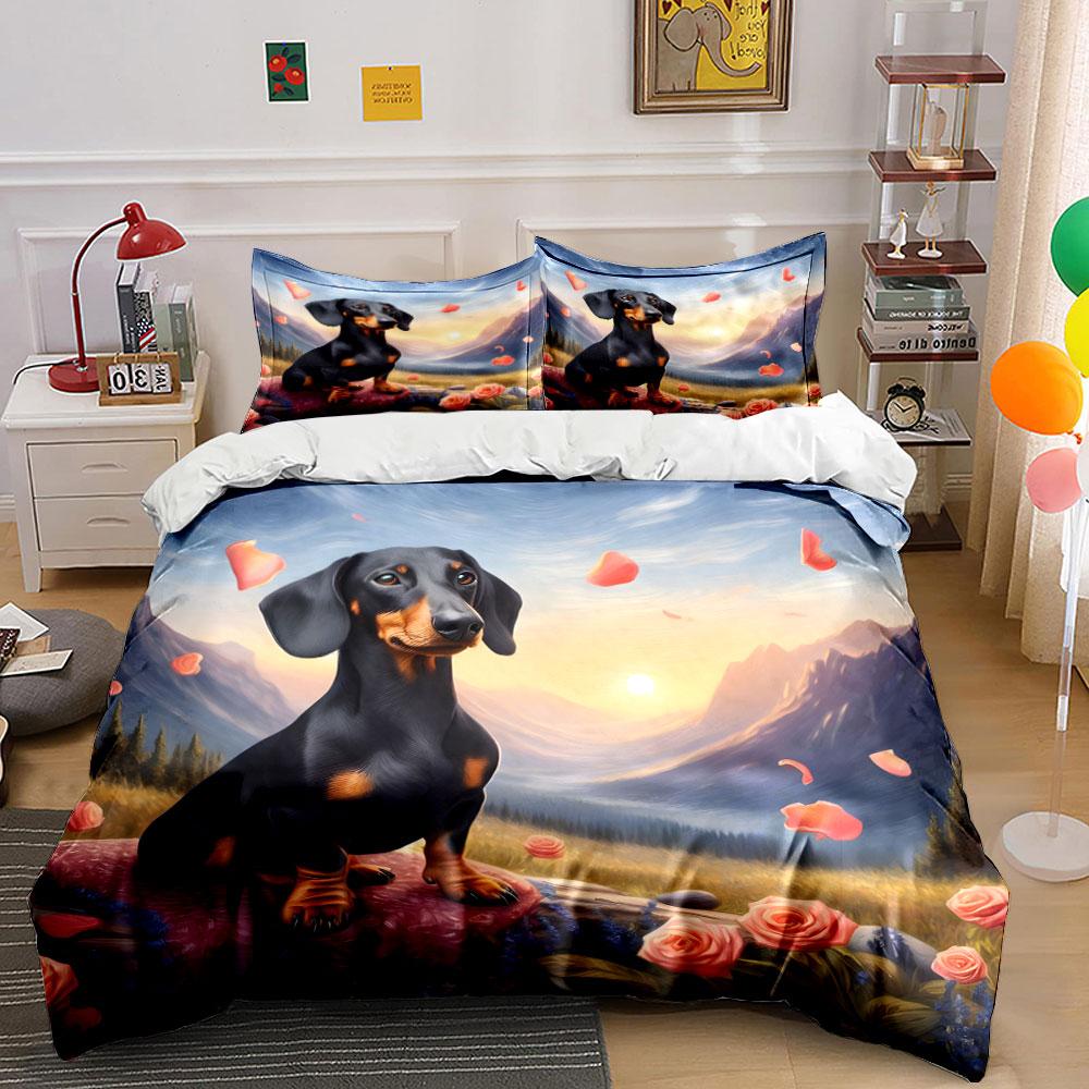 "Sunlit Canine Paradise Blossoms" Bedding Sets Duvet Covers Pillowcases(1* Duvet Cover 2* Pillowcases Without Duvet Insert)