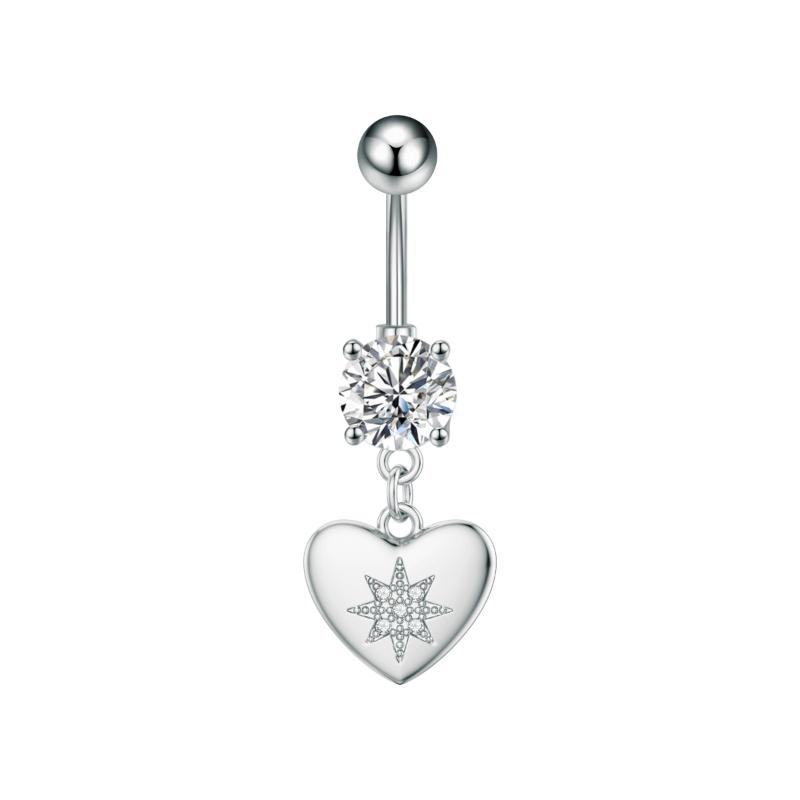 Fashion Heart Stainless Steel Belly Button Ring Shiny Zircon Dangle Navel Ring For Women Sexy Body Piercing Beach Jewelry