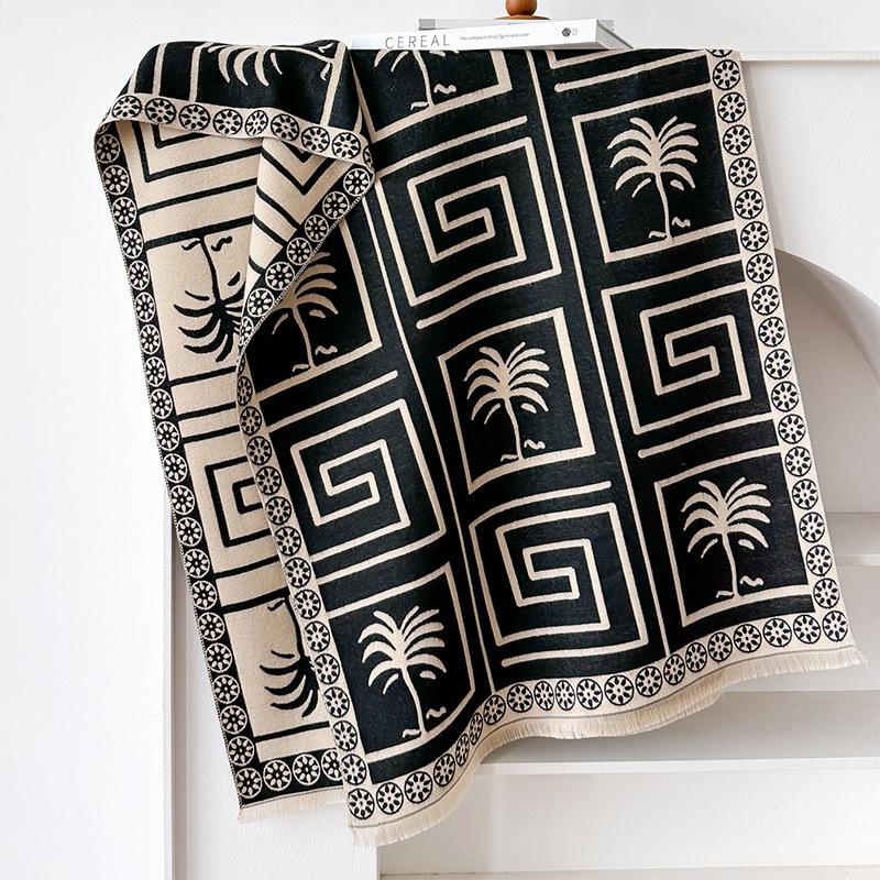 Simple Style Large Grid Temperament Double-sided Imitation Cashmere Scarf Winter High-end Warm Shawl