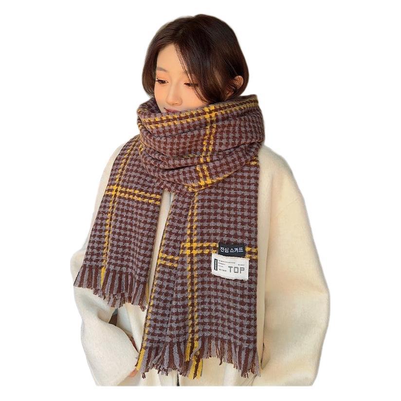 Korean Version Of New Autumn Winter Couple Plaid Scarf Thickened Versatile Trendy Wind Resistant Windproof Warm Shawl