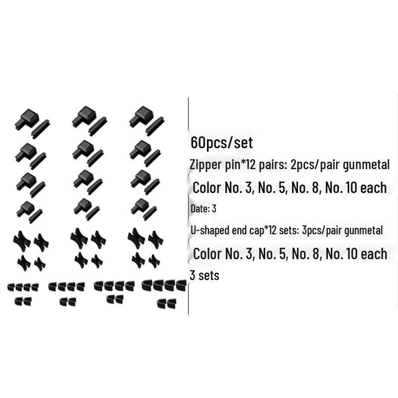 Cross-Border Exclusive Zipper Repair Kit: Square Insert Pin, U Code Upper Stop, I Code.
