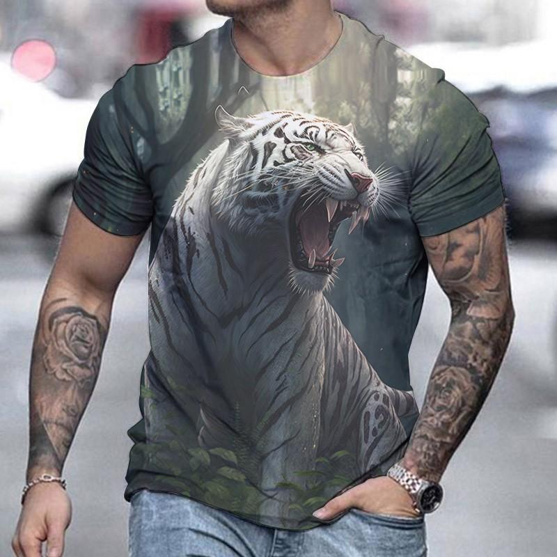 New Summer Men's Fashion T-shirt Fierce Tiger Printed Men's T-shirt Top