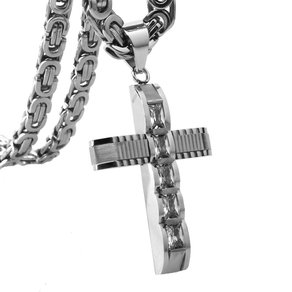 New Men Women Crystal Cross Pendant Gold Color 316L Stainless Steel 16-40" Byzantine Chain Necklace for Choose Popular Jewelry