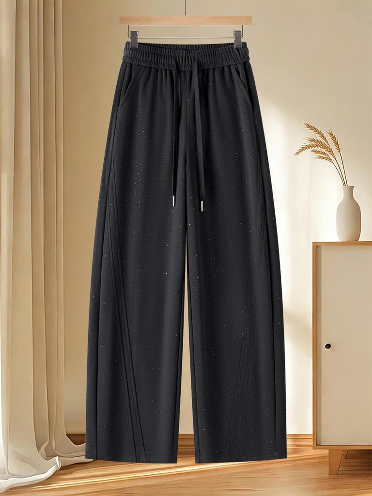 Spring 2026 Red Rhinestone Wide-Leg High-Waist Sweatpants for Women