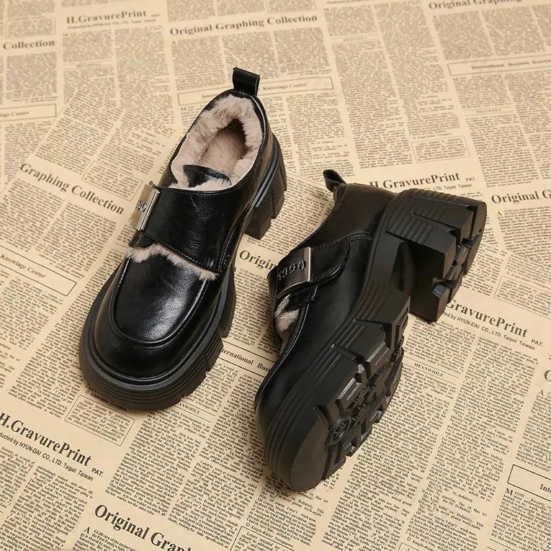 

2025 Новые женские ботинки Anke, короткие плюшевые мокасины на платформе, кожаные туфли, модные зимние дизайнерские женские туфли на толстом каблуке Chelsea Snow 40 коричневый