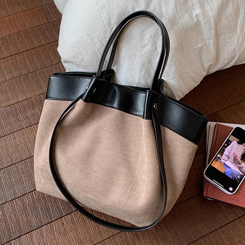 Stylish Frosted Suede Handbag New Large-capacity Tote Bag Fashion European American Autumn/winter Shoulder Bag Simple Casual Bag CLE
