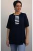 Women's Style Big Size T-Shirt Navy Blue, Navy Blue Color Blocked Combed Cotton Viscose T-Shirt