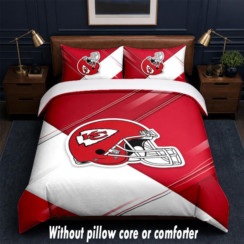 Kansas City Chiefs Design Bed Bedding Set 1 Duvet Cover + 2 Pillowcases Soft Breathable Household Bed Linens