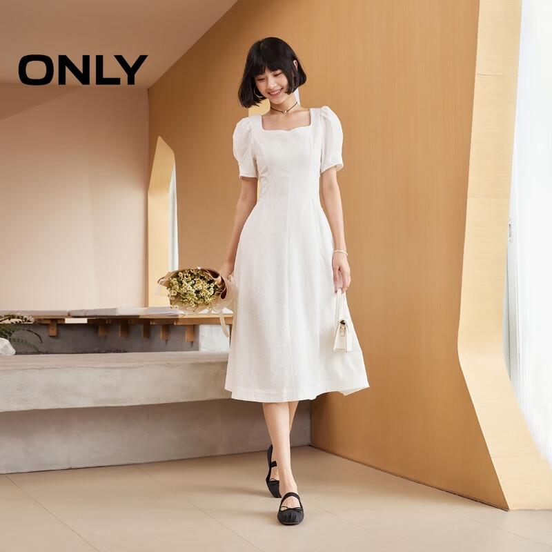 ONLY Women's 2025 Autumn Retro Square Neck Bubble Sleeve Mid-length Dress