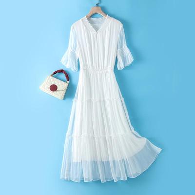 Silk Bohemian Long Dress with Wood Ear Trim