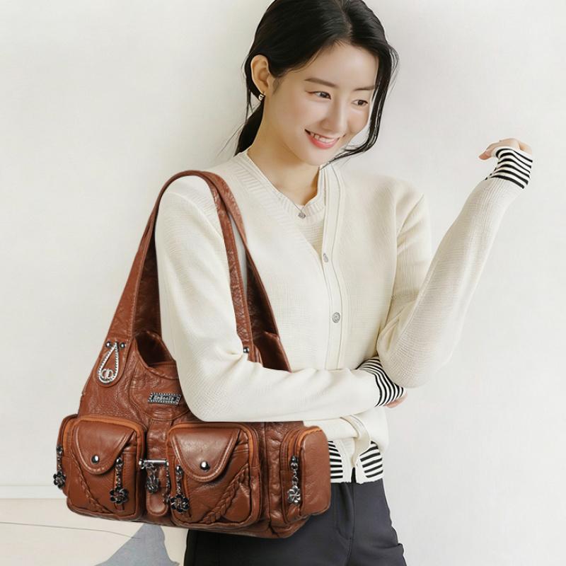 Commute PU Sewing Thread Zipper Classic Women Shoulder Bag 2026 Spring High Quality Large Capacity Shopper Fashion Handbag Solid Color Crossbody Bags