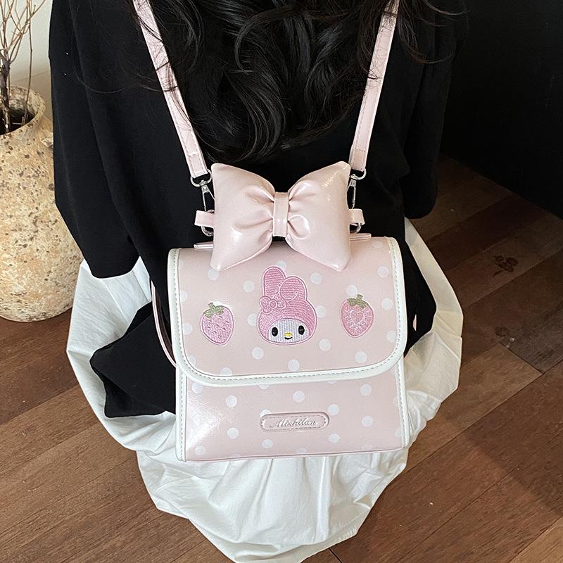 Schoolbag New Girls Backpack Cartoon Cute Casual Small Backpack PU Bow Wear-resistant Commuter Storage Bag