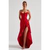 Abito Maxi da Donna Senza Maniche con Scollo a Cappuccio Vestibilità Aderente Vita Alta Sexy in Raso con Spacco Alto Abito con Volant