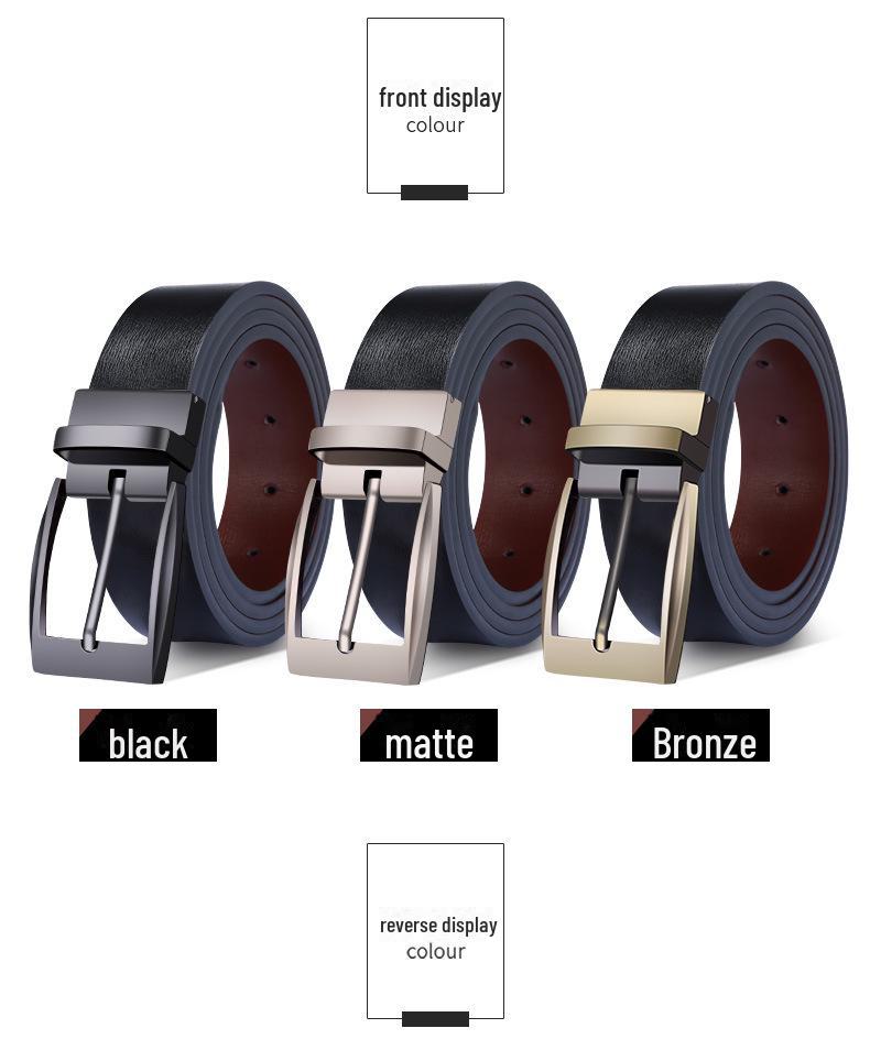 Men's Versatile Double-Sided Cowhide Belt with Rotating Pin Buckle