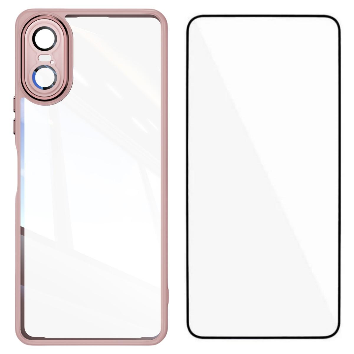 

For Sony Xperia 10 VI TPU Case WANLONFENG Shockproof Clear Phone Cover with Tempered Glass Film Pink