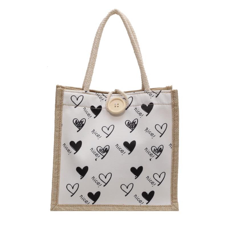 Korean Version of Ins Canvas Handbag for Summer Students' Hand Carrying Lunch Box Bento Bag Japanese Cosmetic Storage Bag