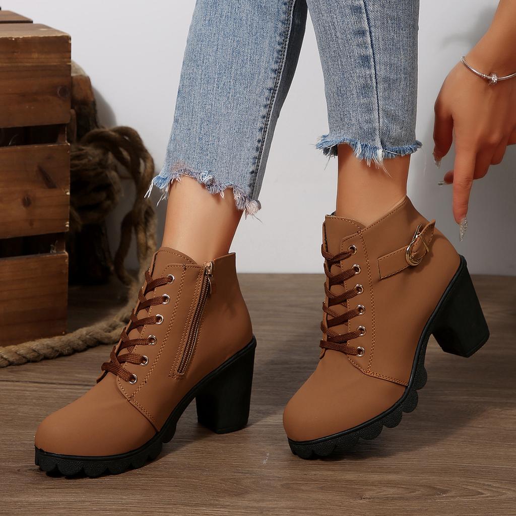 Women High Heel Ankle Boots 2026 Autumn Lace Up Comfortable Short Boots Retro Fashion New Trend Lady Shoes Women Botas De Mujer