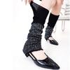 Womens Vintage Ribbed Knit Stretch Long Leg Warmer Party Dance Glitter Sequins Patchwork Solid Boot Socks Leg Cover
