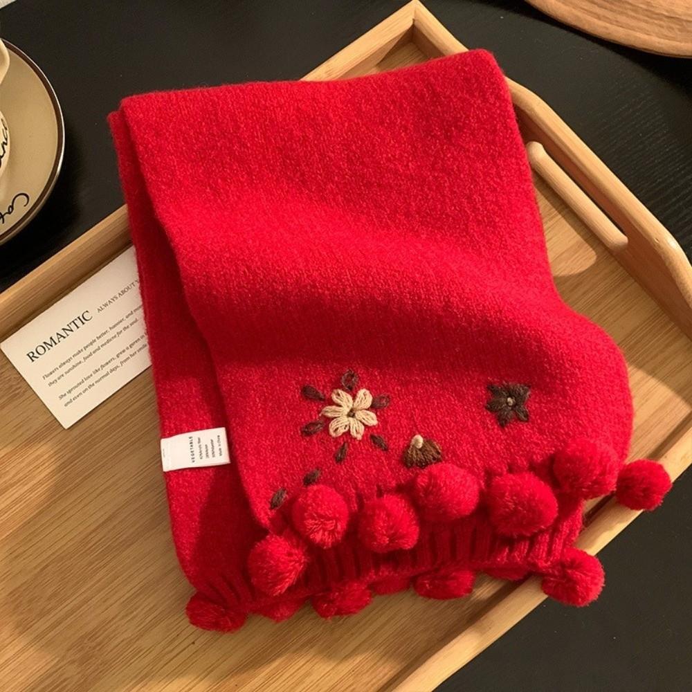 Polyester Blommigt Broderad Halsduk 180cm x 12cm Tjock Varm Halsvärmare För Kvinnor