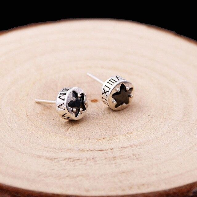 

Серьги из стерлингового серебра 925 пробы, европейские и американские простые серьги со звездчатым агатом чёрный