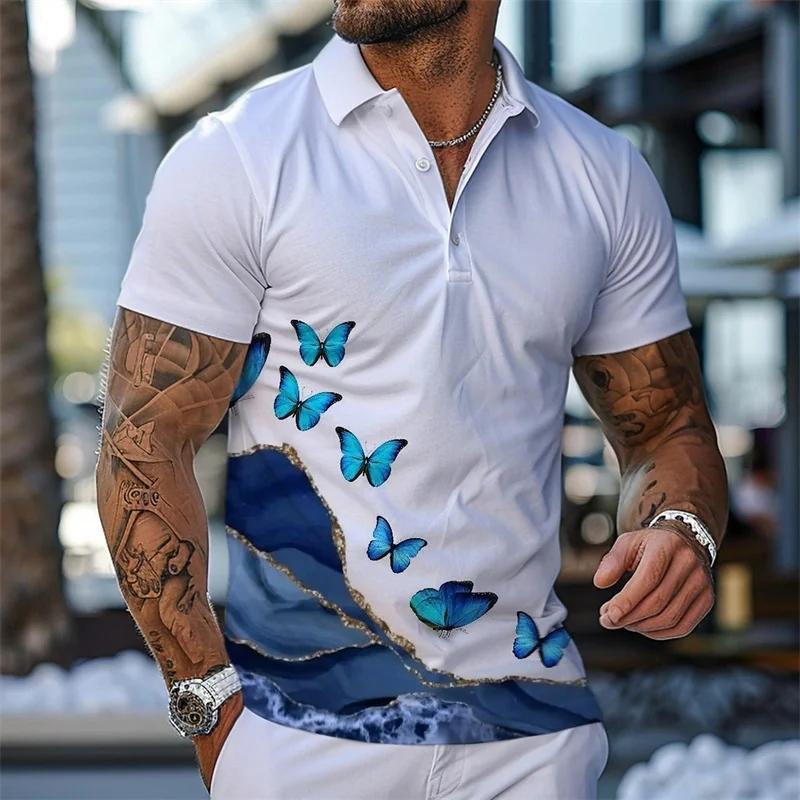 Summer Tropical Flower Plants Men's Casual 3D Printed Golf Collar Short Sleeve Collar Micro Elastic Collar Polo Shirt