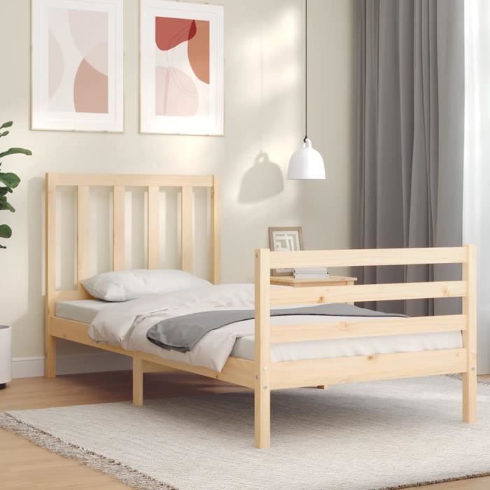 VidaXL Bed Frame with Headboard 90x200 Cm Solid Wood 3193841