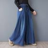 Women Blue Jeans Wide Leg Elastic Waist Solid Color Loose Casual Simple Basic Denim Pants Female Easy Match Spring Trousers