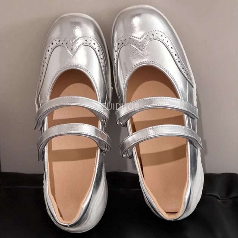 

Серебристые туфли на толстом каблуке, увеличивающие рост, французский винтаж, женские Мэри Джейн, повседневные спортивные балетки, одинарные туфли, женские летние на резиновой подошве 40 серебряный