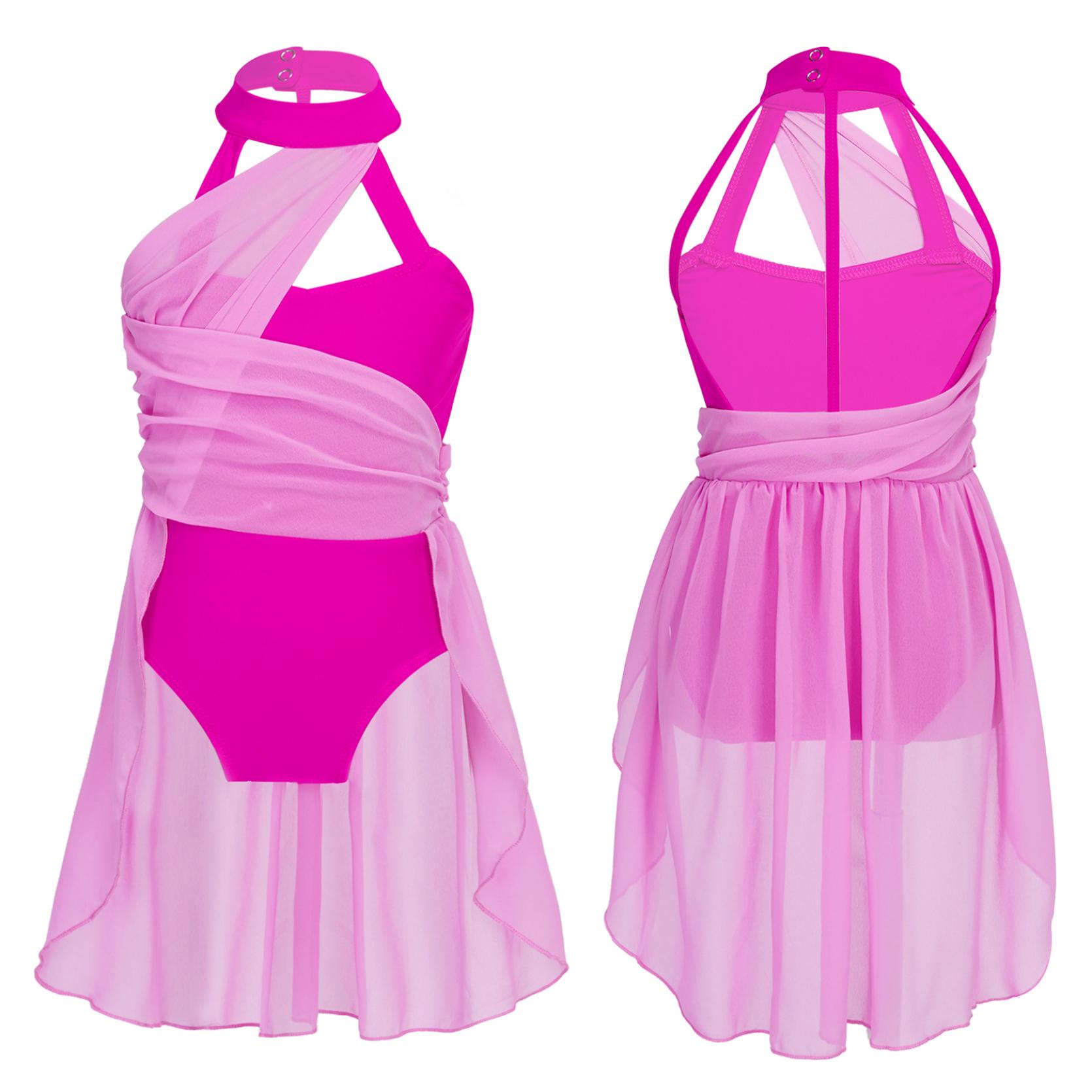 

Детское гимнастическое танцевальное платье без рукавов для девочек, шифоновый лиф с рюшами, купальник, танцевальная одежда, костюм 8-10 Years