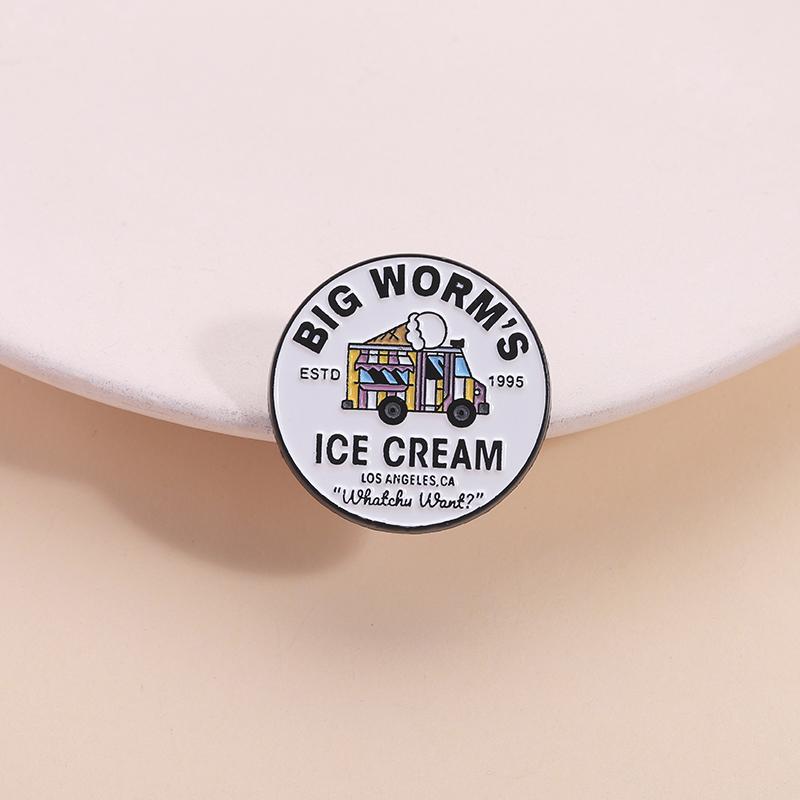 Ice Cream Truck Enamel Pins Custom BIG WORM'S ICE CREAM Brooches Lapel Badges Clothes Funny Jewelry Gift for Kids Friends